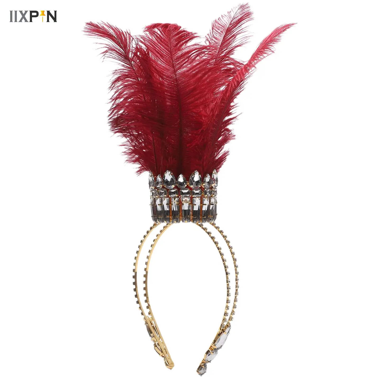 

Women Girls Exquisite Gothic Headband Rhinestone Feather Headpiece Headdress Hair Accessory for Wedding Themed Party Photography