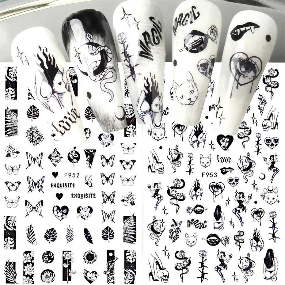 4pcs Halloween Nail Stickers Blood Hand Heart Scar Skull Self-adhesive Sliders Japanese Horror Anime Nail Decals Manicure Decor