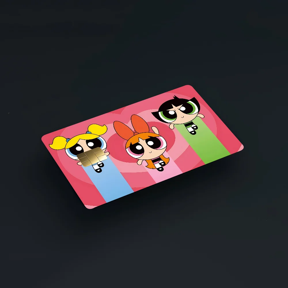 الكلاسيكية الكرتون T-The Powerpuff الفتيات أنيمي الغطاء الأمامي لاصق غشائي الجلد لبطاقة الخصم الائتمان رقاقة صغيرة كبيرة #3