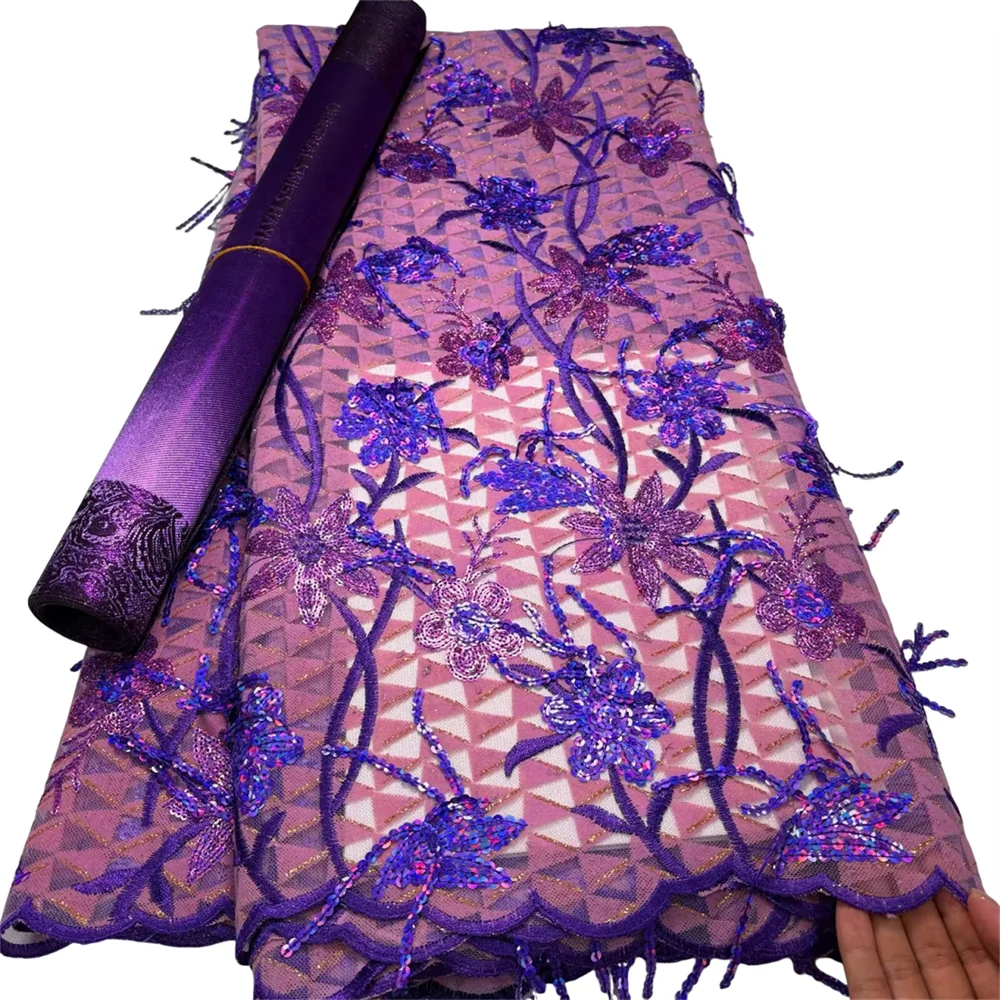 New Highest Quality 3D Tassels Sequins The Hole French Lace Original African With 3D Sego Hayes Headtie 2Pcs Wrap Lace Material