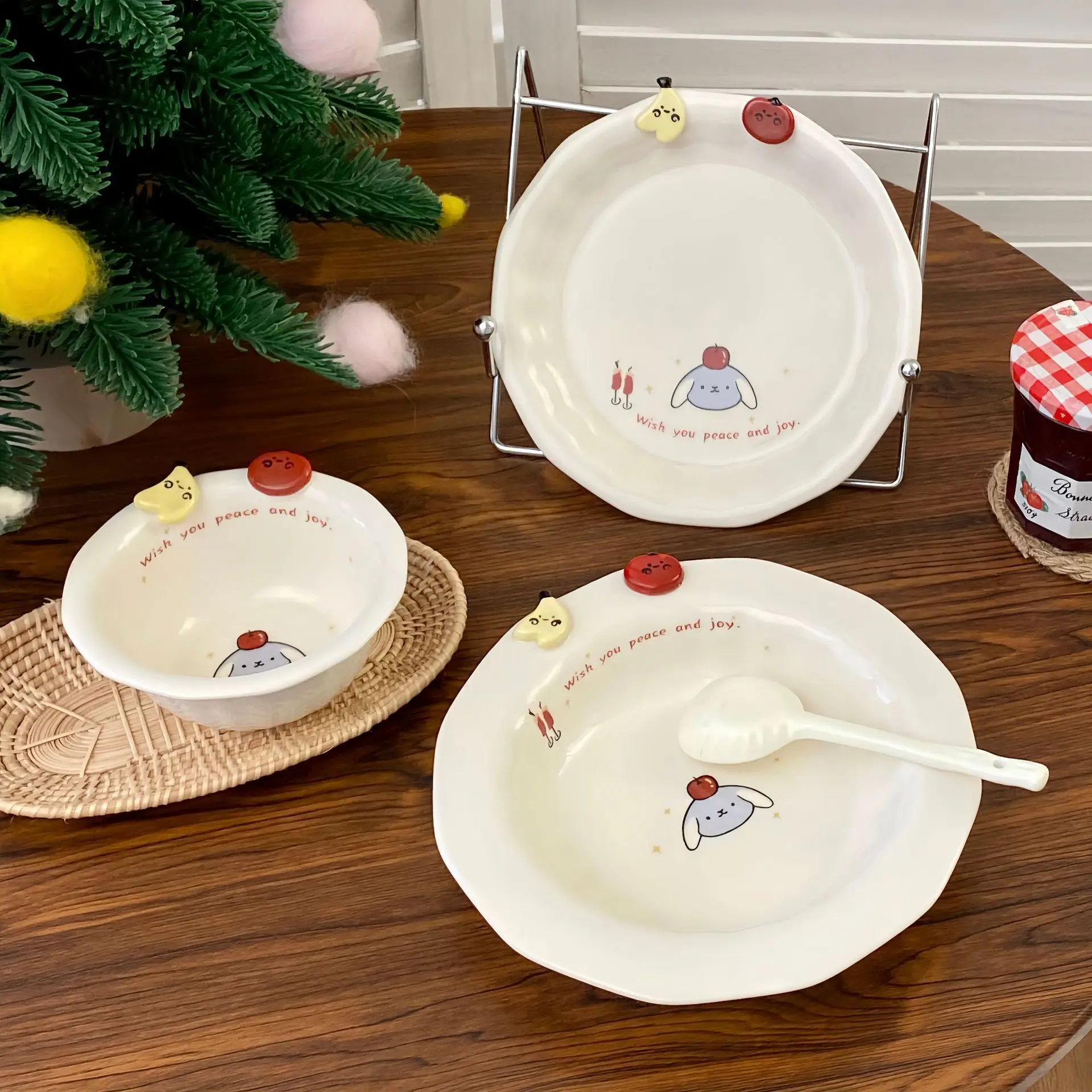 

Cute Cartoon Ceramic Dessert Household Plates and Bowls Set Dish Plates
