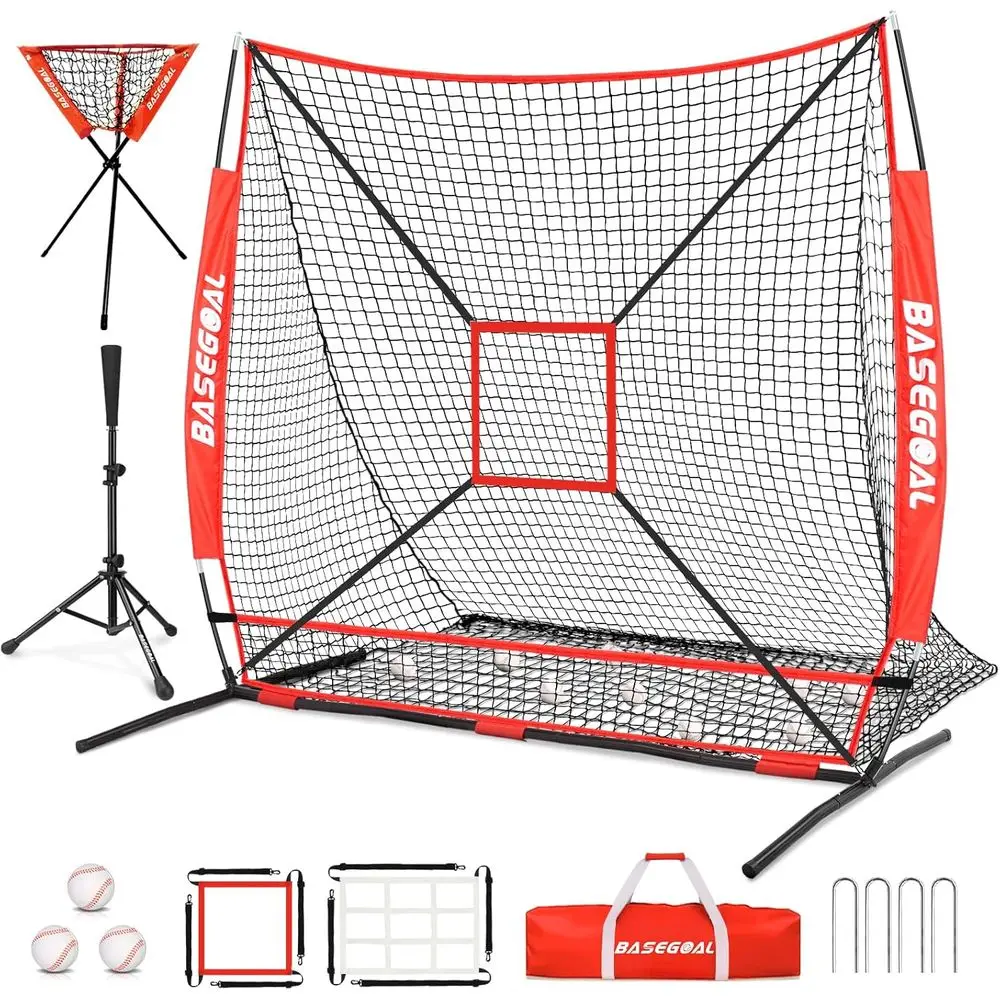 

6'×6' Baseball Sotball Practice Net,Baseball Backstop,with Batting Tee,Ball Caddy,or Hitting Pitching Batting Catching with Bow
