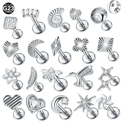 1pc Titanium Heart Star Moon Helix Piercing Stud Earrings for Women Internally Threaded Cartilage Labret Piercings Body Jewelry