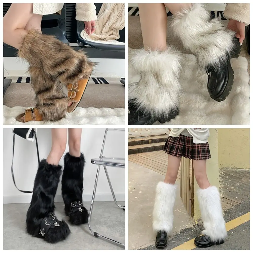 

Модные гетры из искусственного меха в стиле Y2K, ретро-зимние накладки на ноги для девушек, толстые длинные чулки в стиле JK