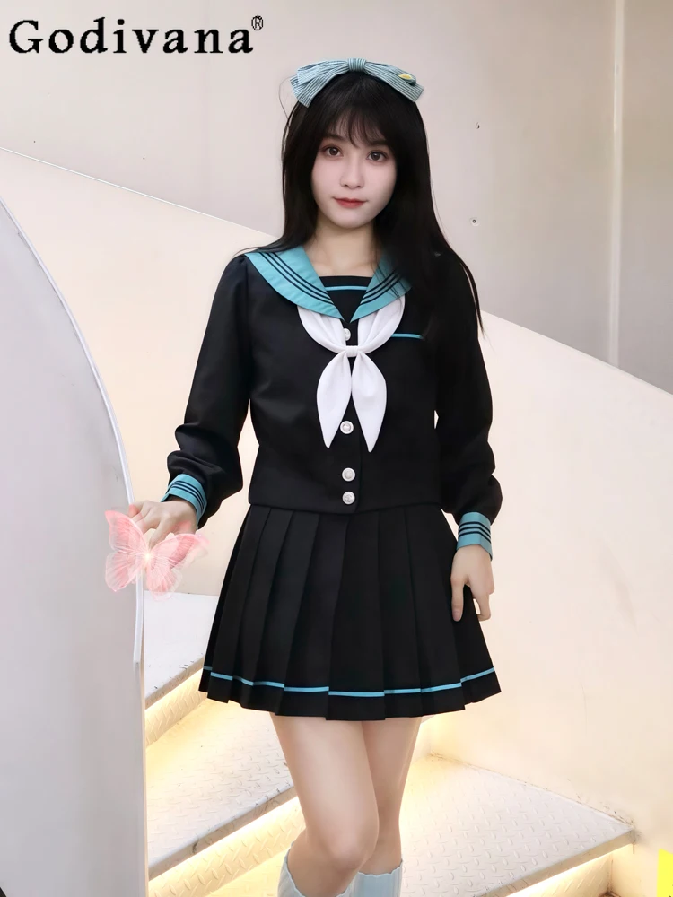 

Японская милая рубашка с матросским воротником Jk College с длинными рукавами, весенне-осенняя новая плиссированная юбка с высокой талией для игривой девушки