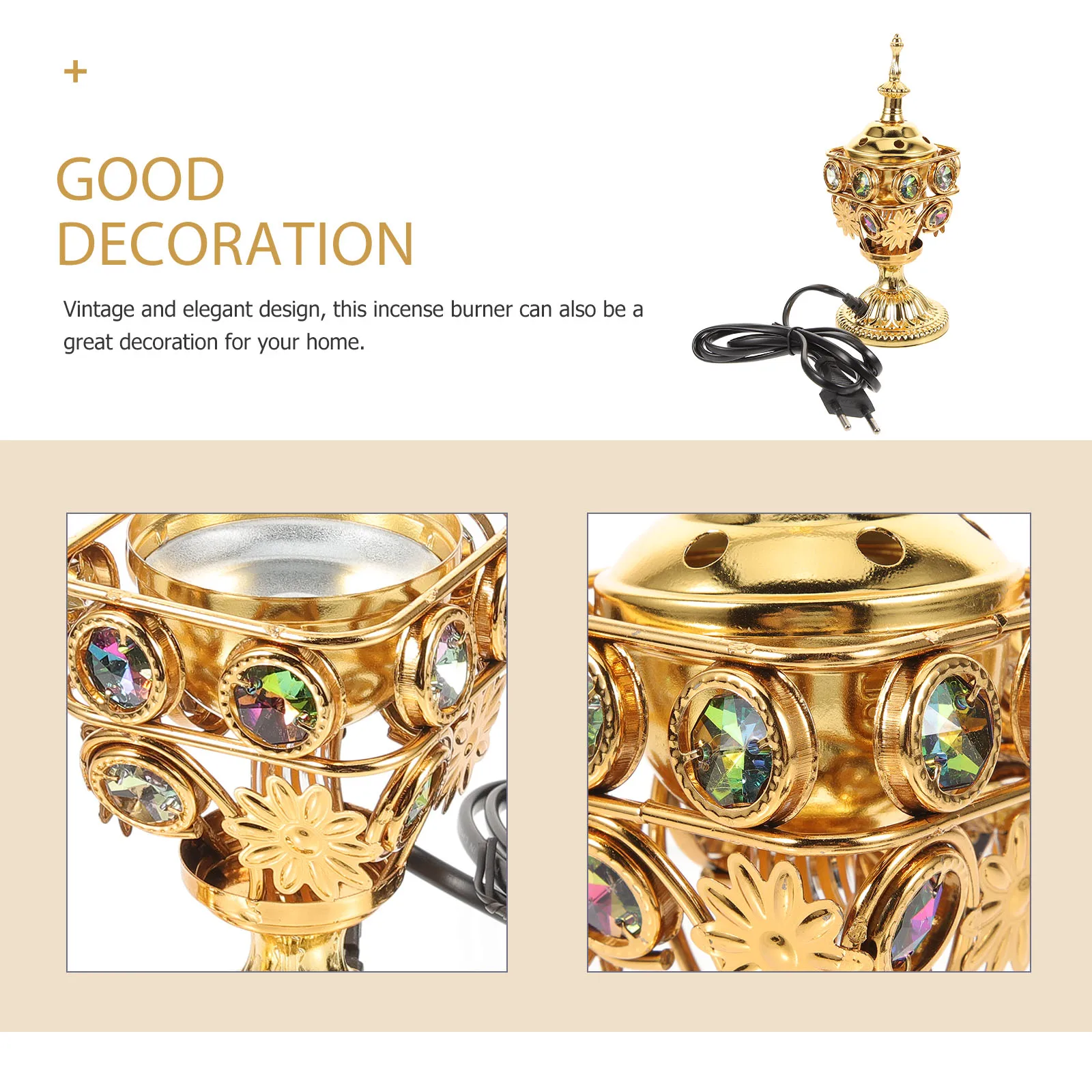 

Electric Incense Burner Reusable Vintage Home Decor Small Relaxing Time Artistic Atmosphere Metal Censer