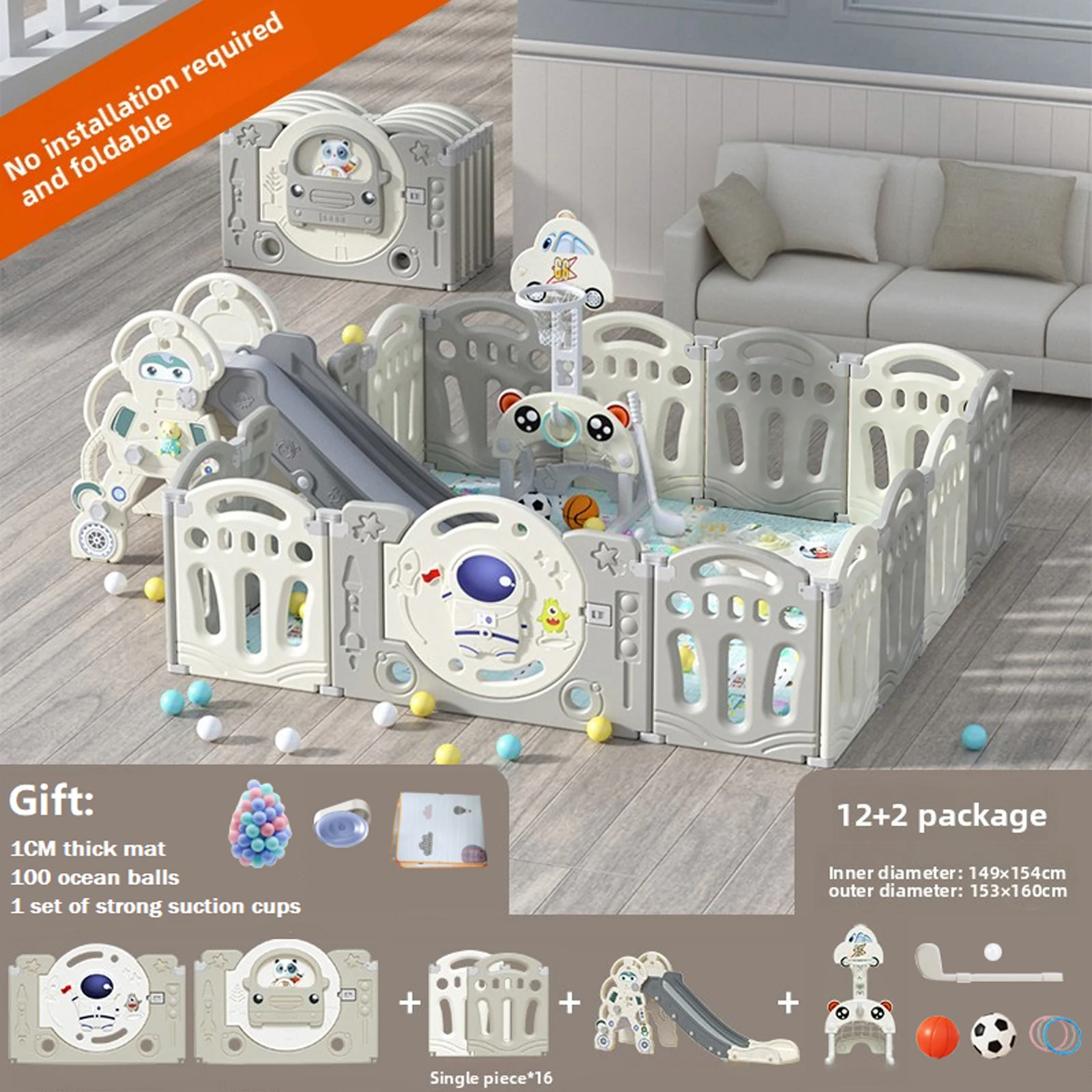 DIY-babybox met verstelbare meerdere maten, veilig materiaal, opvouwbaar, cartoonontwerp, binnen en buiten, eenvoudige installatie, winterbaby
