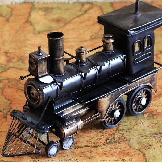 

kids children class toys Vintage Style Retro Jalopy Metal Steam Train Model Dark Black Train Puffpuff Home Decoration