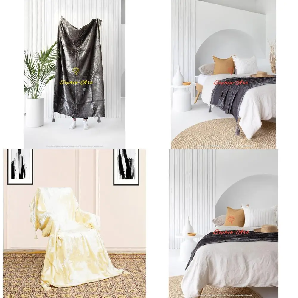 

Luxury Crushed Velvet Throw Blanket with Tassels, Soft Sofa Bed Warm Boho Throws, Cozy Plush Lightweight for Pets