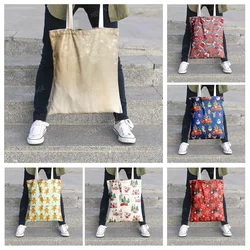 Canvas shoulder bag organization storage handbag cosmetics travel women's bag Christmas celebration printing shopping bag