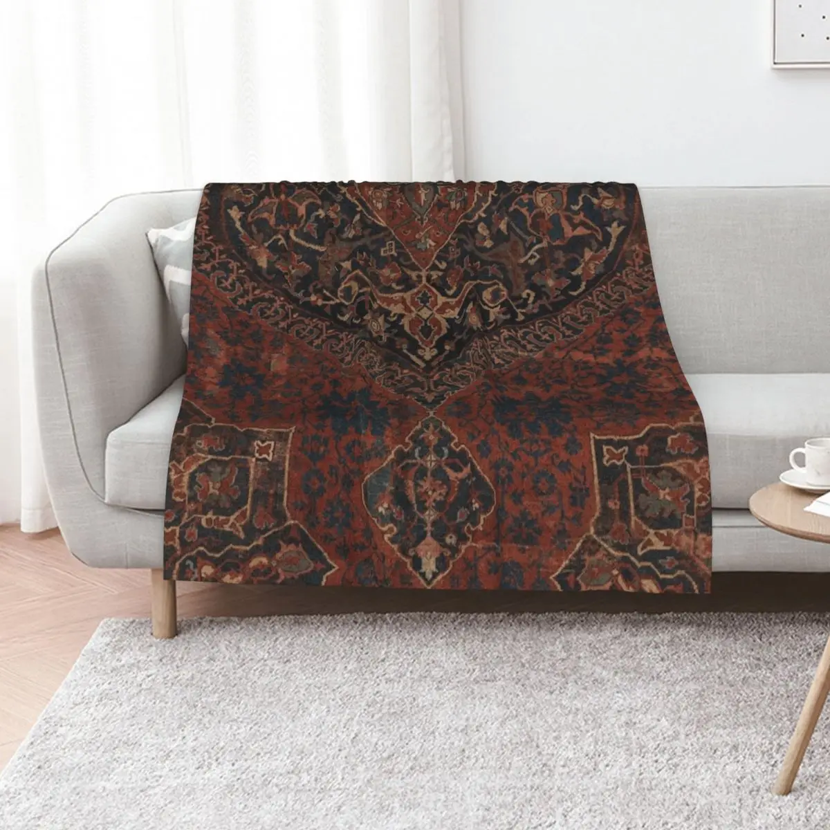 Boho Chic Dark VII // 17th Century Colorful Medallion Red Blue Green Brown Ornate Accent Rug Pattern Throw Blanket