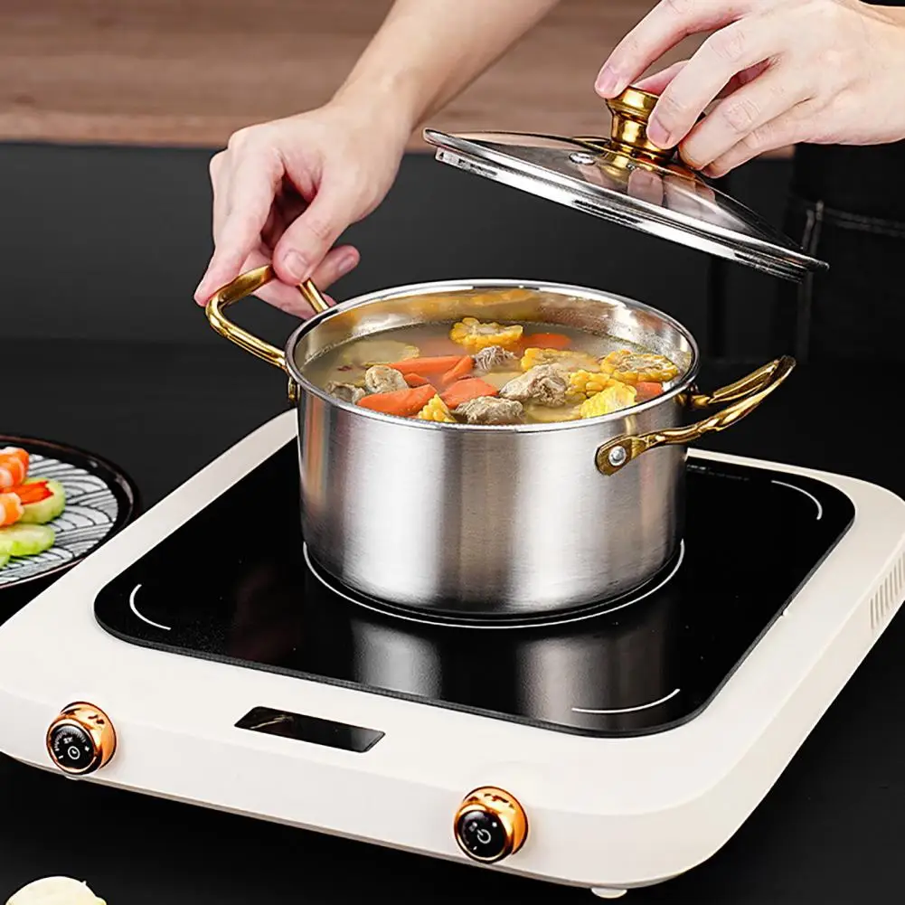 Stainless Casserole Cookware Double Handle Soup Pot With Glass Cover For Induction Cooker Cooking〔CC11〕