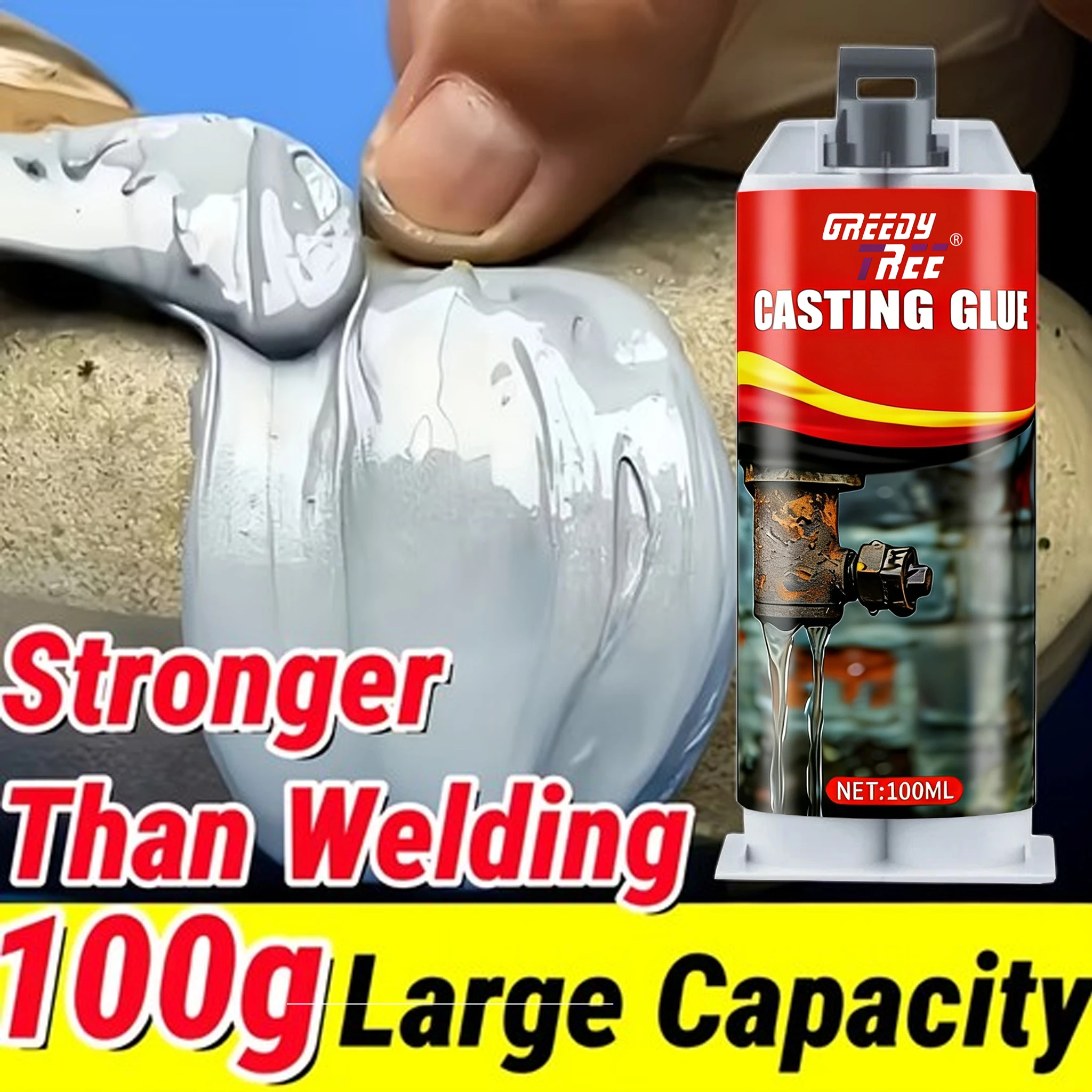 High-Strength Casting Glue with Scouring Pad & Push Rod – Fix Cracks, Leaks, and Broken Parts on Cars, Trucks, and Pipes
