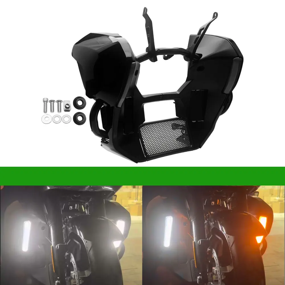 Motor Fairing Lowers Cover w Support Kits & Light Engine Guard For Harley Road Street Glide FLHX FLTRX 24-26 CVO Ultra Limited
