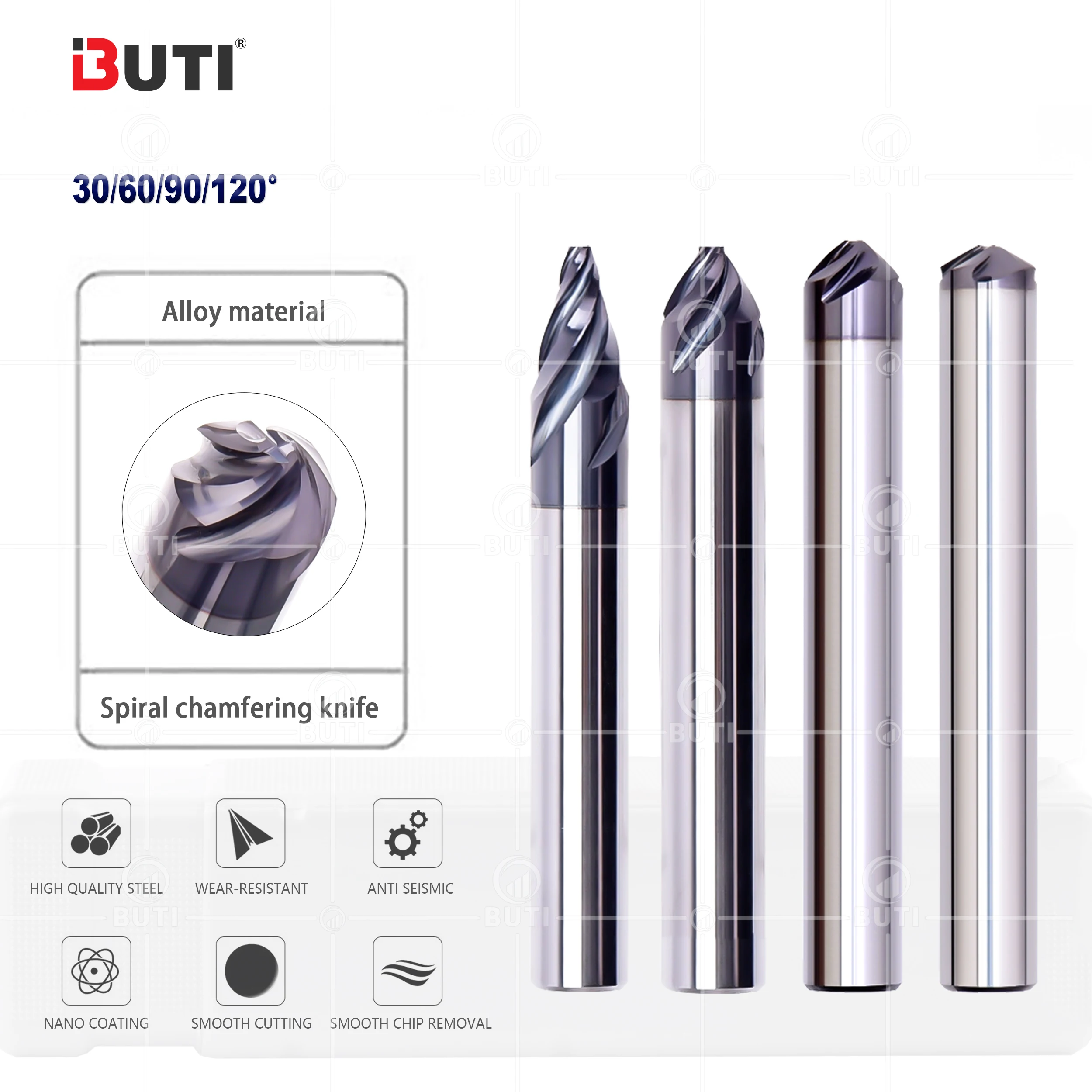 

Spiral Chamfering Knife 30 Degrees/60 Degrees/90 Degrees/120 Degrees Deburrings Tungsten Steels Chamfering Knife Alloy Materials