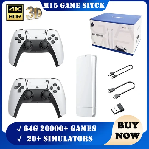 Imagen 1 del producto M15 Game Stick Mini TV consola de juegos portátil Gamepads inalámbricos Videojuego 64G 20000+ juego Retro salida HD dos jugadores para PS1 Etc.