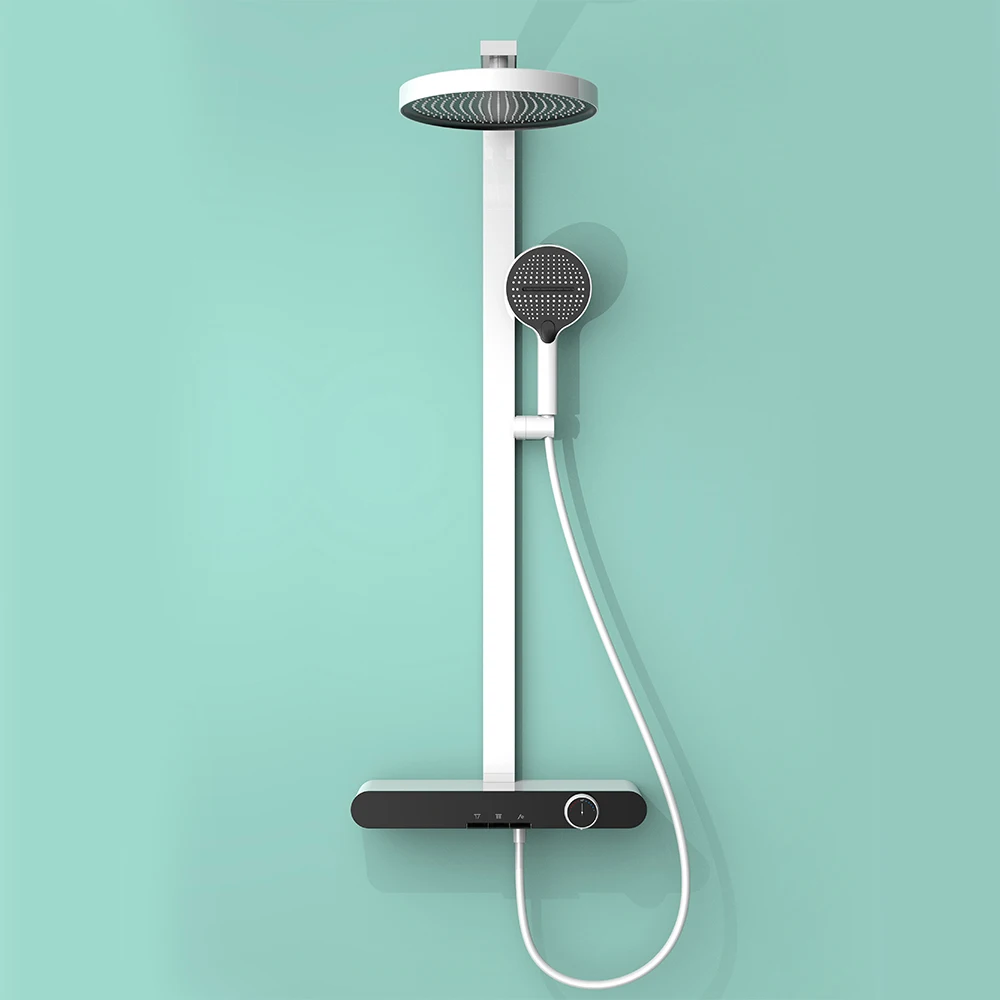 

Душевая система SKOWLL с эффектом тропического дождя и ручным душем, двойная лейка, 3 режима распыления, современный настенный душевой комплект для ванной комнаты