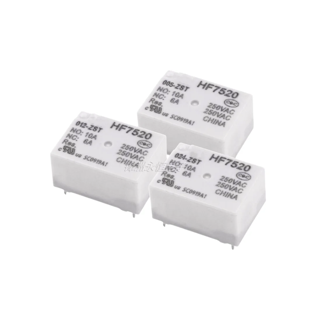 2PCS 100%  New original  HF7520 005 012 024 ZST  RELAY 5PIN 10A HF7520-005-ZST HF7520-012-ZST  HF7520-024-ZST  5V  12V 24V