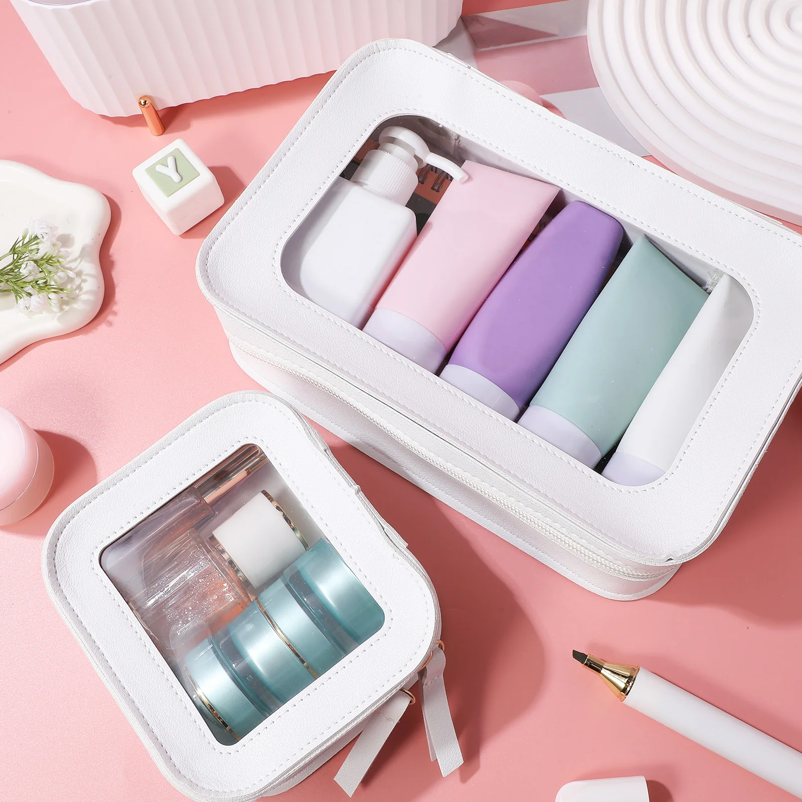 

Transparent Bag Large Capacity Clear PVC Makeup Pouch Women Travel Toiletry ganizer Portable Square Design