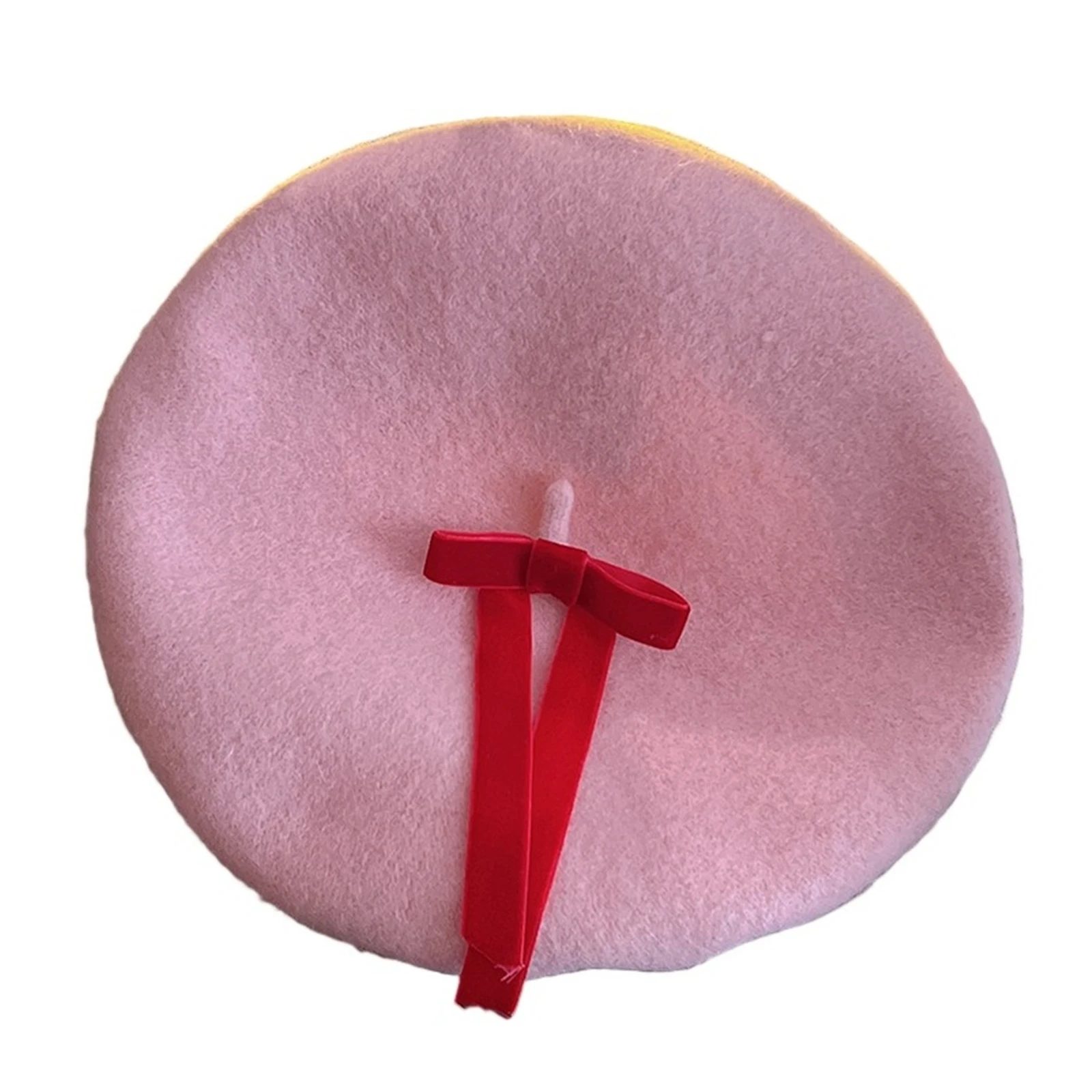 Boina rosa para niña, sombrero de lana de fresa con lazo de Anime para mujer, gorro de pintor dulce cálido para invierno, accesorios de Cosplay para Halloween