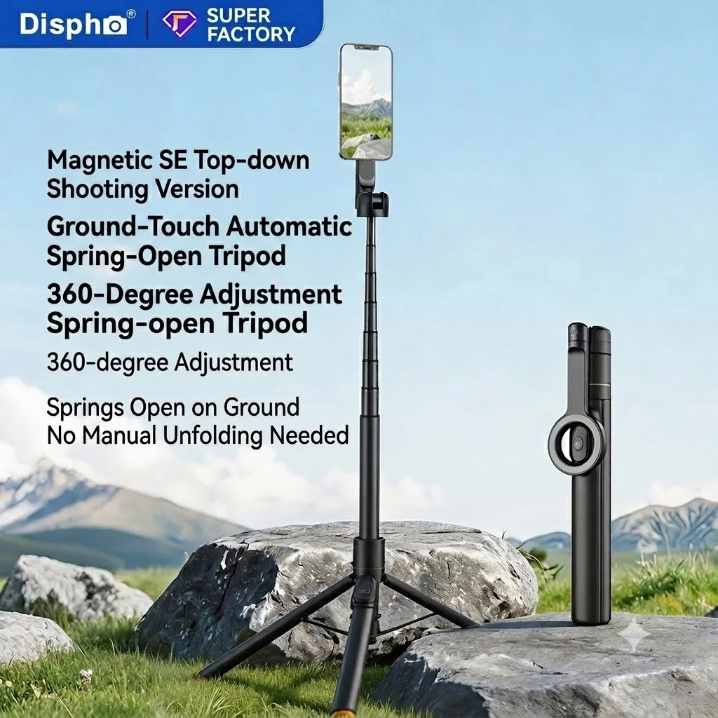 1.8m Extendable Double-sided Magnetic Phone Selfie Stick with Remote Auto-Open Tripod for iPhone 17/16/15 Live Streaming Vlog