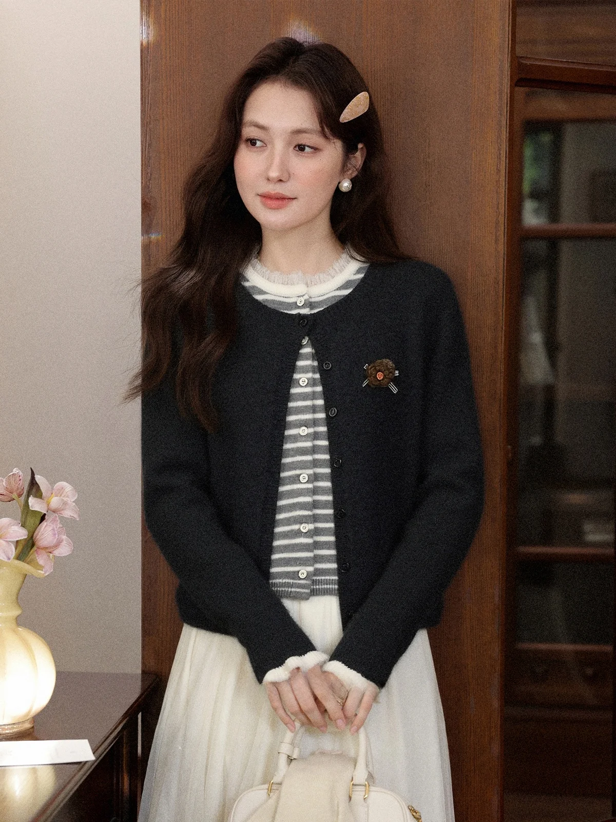 

Loose ey Knitted Sweater Women's Autumn New Sle Ele Leisure Faion Single Piece Long Sve Regular Length Pure Color