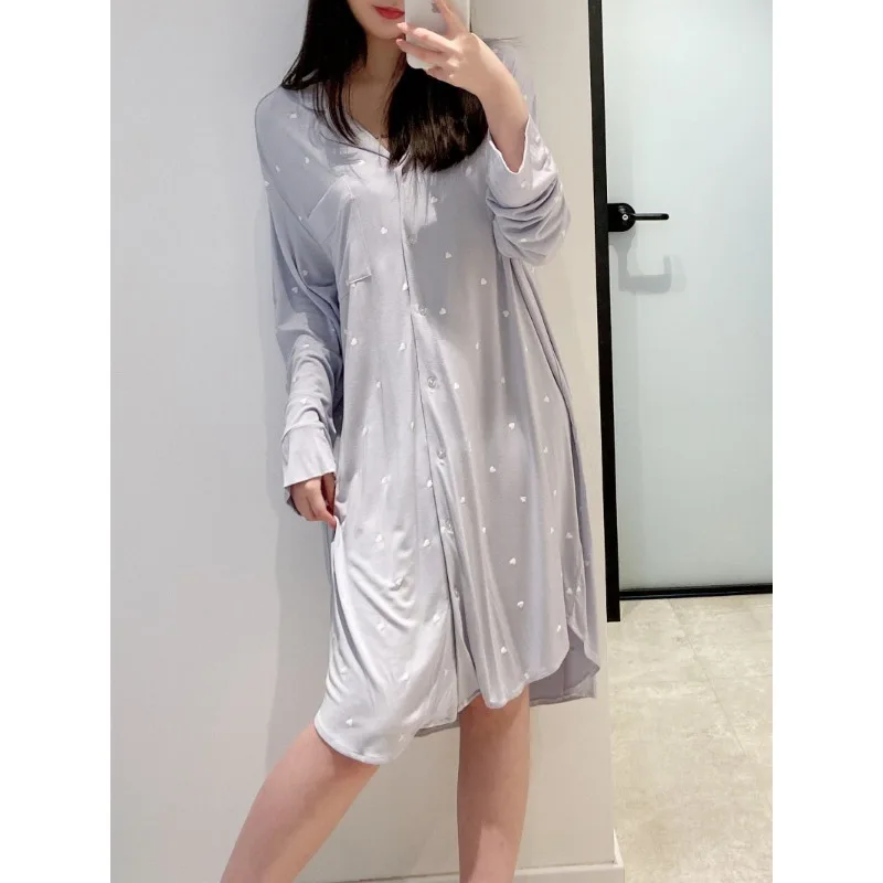 Cotton Sweet Print Loose Sleepwear Loungewear Japanese Ice Cream Soft Nightgowns for Women Spring Autumn Long Sleeves Sleep Tops 6