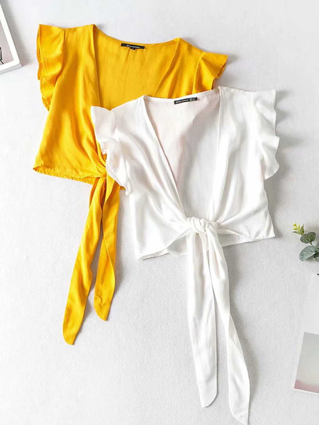 Solid Bodycon Sexy Summer 2025 Short Blusas Ruffle Sleeve V Neck Shirts Beach Streetwear Casual Tunic Womens Tops and Blouses