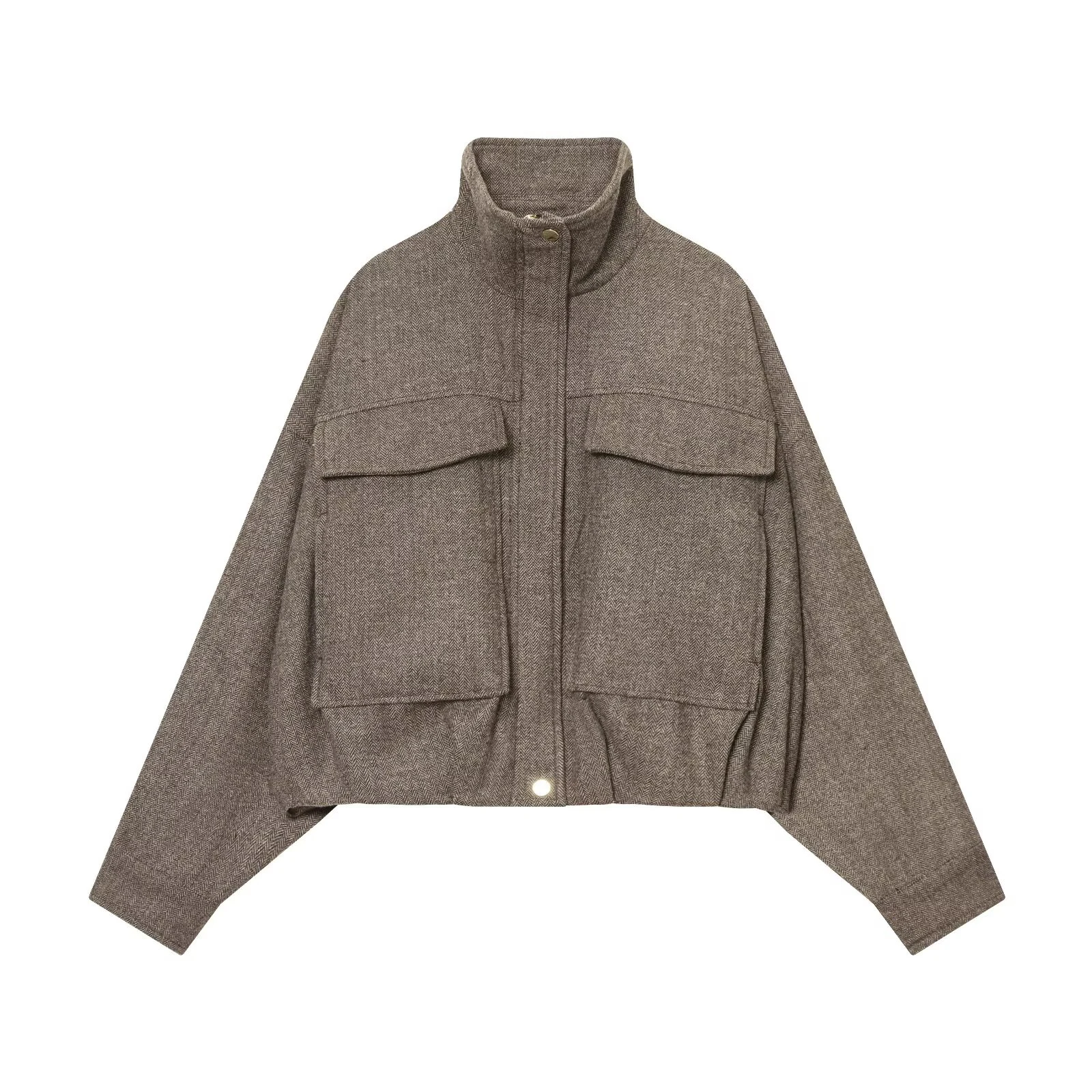 European and American 2025 Winter New Women's Loose Casual Long Sleeve Herringbone Pilot Jacket Coat