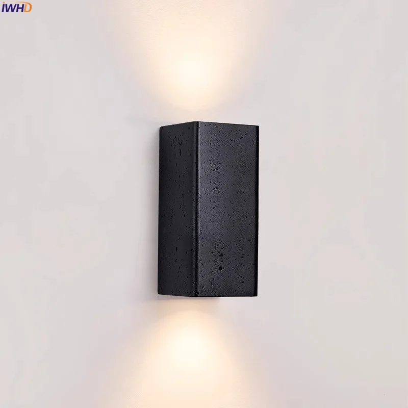 

IWHD Block Black Travertine LED Wall Sconce Reading Bedside Lamps Interior Modern Nordic Bathroom Mirror Light Lampara Da Parete