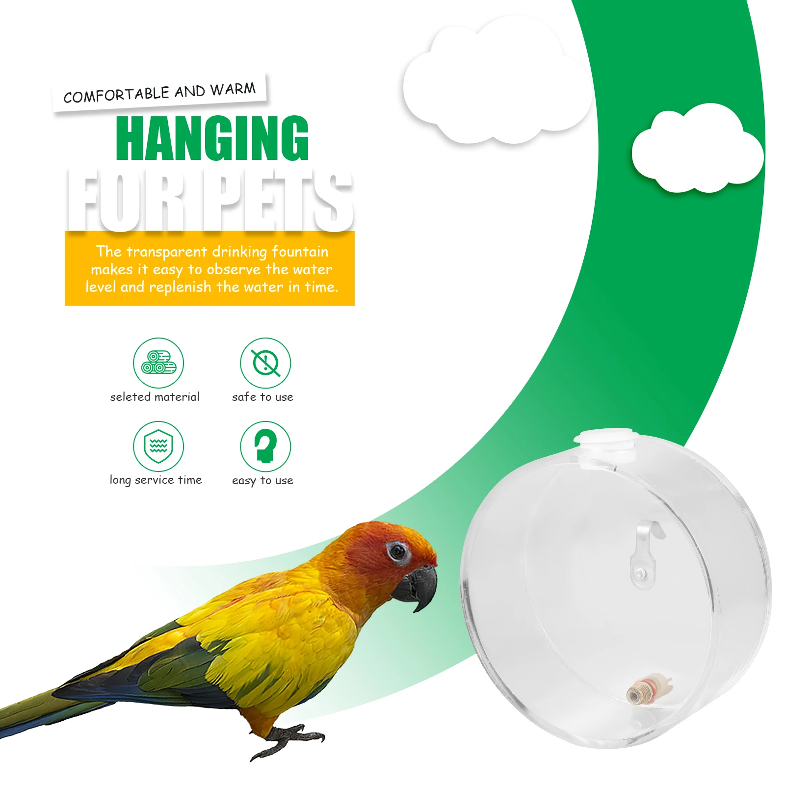 

Parrot Dispenser Cage Mounted Feeder Reliable Material Easy Use For Small Birds Parakeets Cockatiels Hummingbirds Automatic Bird