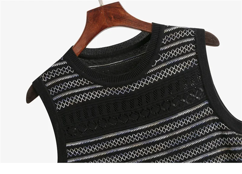 Mini abito da donna senza maniche lavorato a maglia a righe pied de poule Canotta ampia 2025 Estate sexy elegante piccola signora dolce profumata