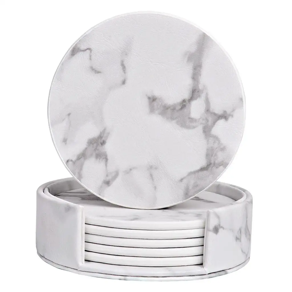 Imitation Marble Coasters for Drinks with Holder Scratch Proof Heat Resistant