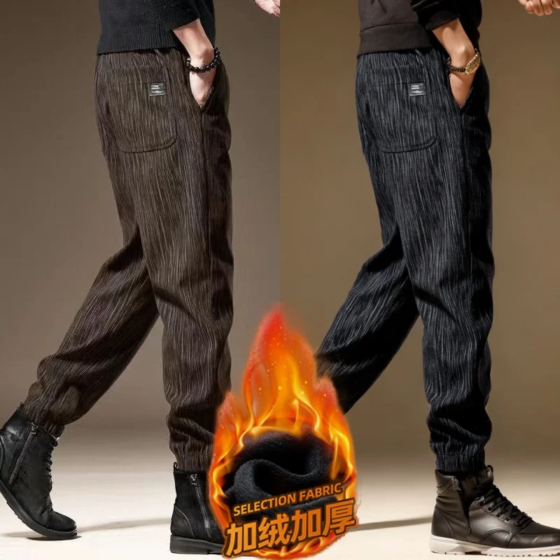 

Men's Thiened Fce Lined Corduroy Casual Pants Autumn Winter Loose Fit Trousers Retro American Workwear Wide Leg Pants