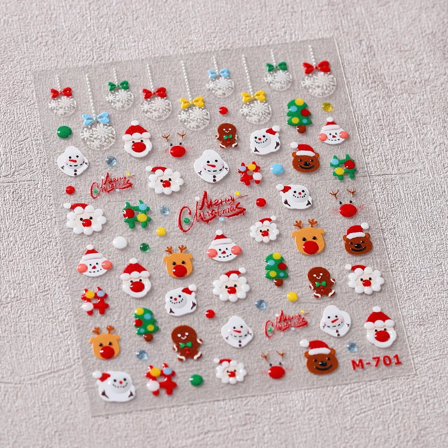 1 new 5D Santa Claus Christmas jelly nail sticker, winter snowman snowflake ball, self-adhesive sliding nail art decoration acce