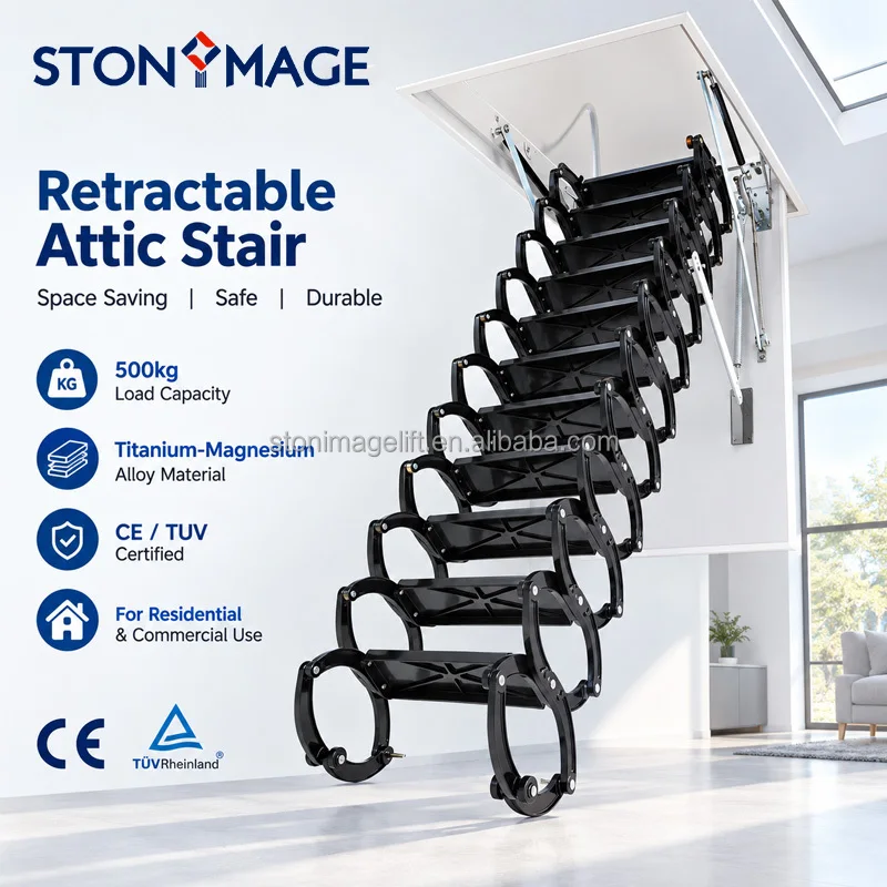 500kg Electric Indoor Modern Durable Attic Folding Ladder Remote Control Telescopic Retractable Loft Stairs titanium-nickel akg