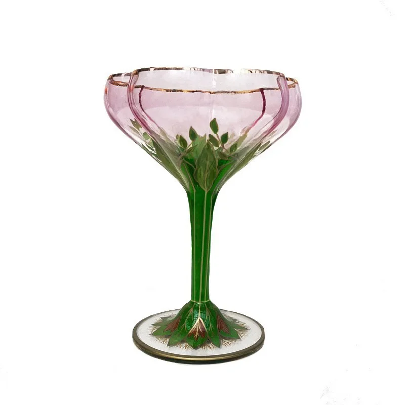 

Medieval champagne glass crystal glass red wine glass pink hand-painted ice cream bowl retro flower goblet