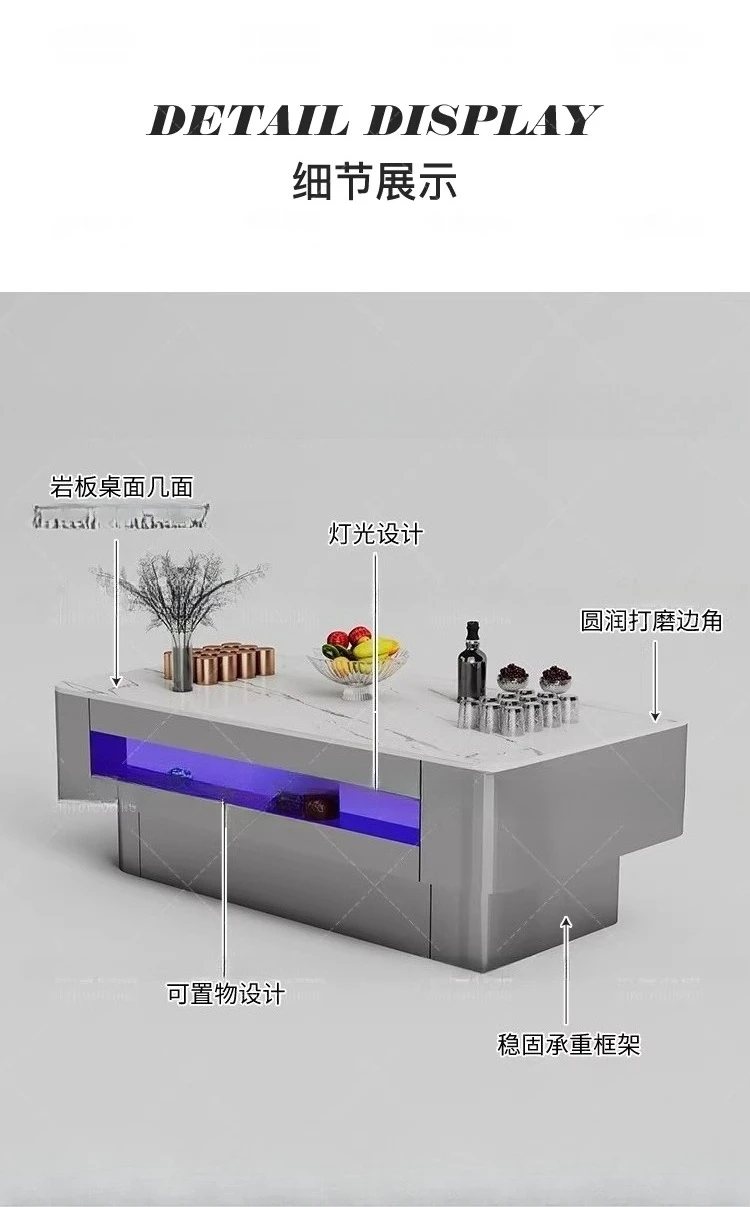 Luminous coffee table stainless steel tempered glass wine table