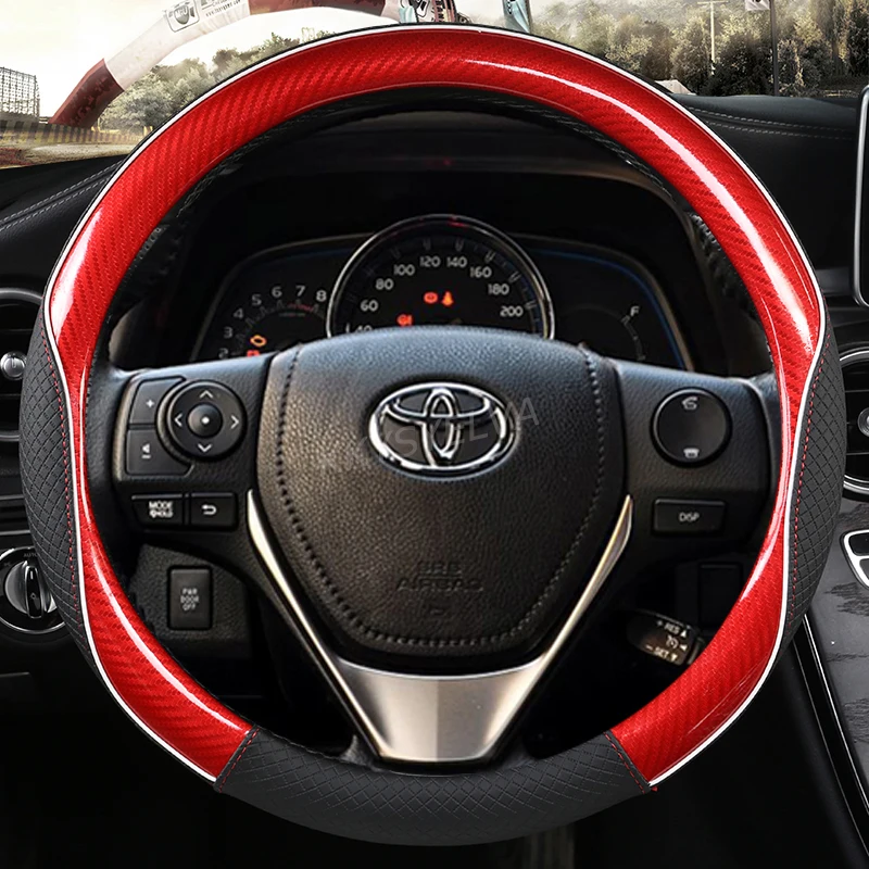 Carbon Fiber Leather Car Steering Wheel Cover For Toyota E\'Z RAV4 2013-2019 Corolla 2013-2017 Scion iM 2016 Auris 2013-2016