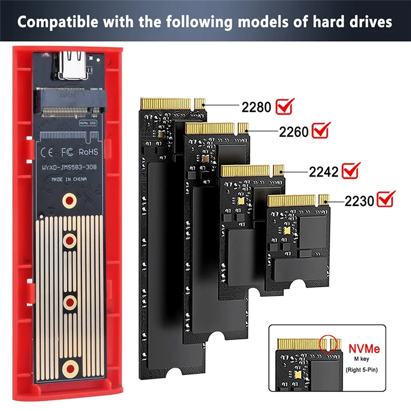 M.2 SSD-Gehäuse 10 Gbit/s, PCIe-SSD-Gehäuse für M.2, werkzeugloser Adapter, Festplattenkonverter für PC und Laptop