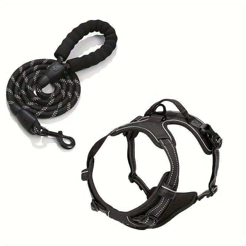 2-Piece Escape-Proof Dog Harness & Leash Set with Waste Bag Dispenser – Soft, Comfortable, and Breathable Vest for Medium to Large Dogs (Ideal for Walks)
