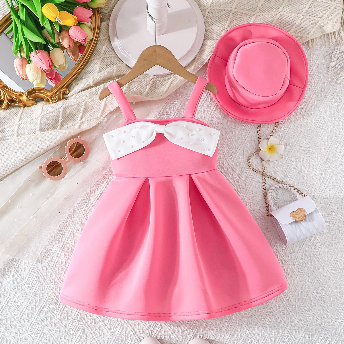 Spring Summer Baby Girl Dress Puff Elegant Sundress with Hat Toddler Girls Clothes Set Children Clothing Princess Dresses Beach