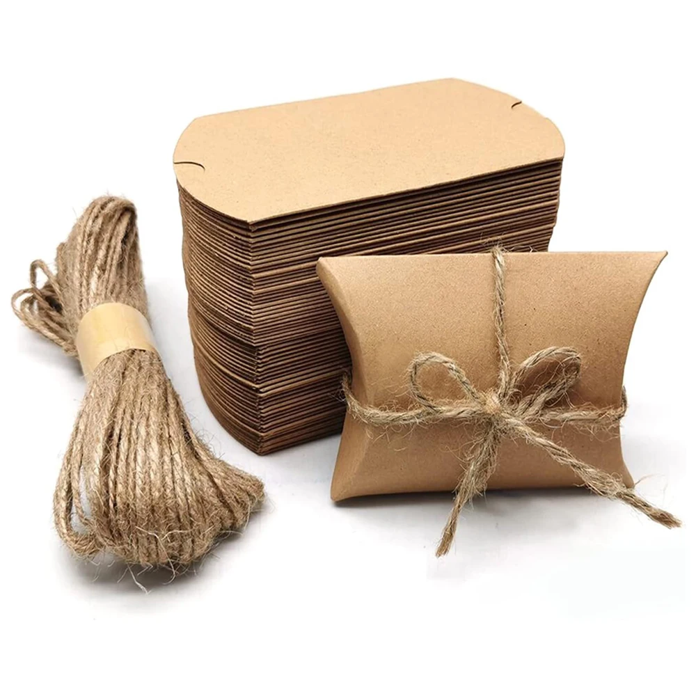

50 шт., подарочные коробки из крафт-бумаги с джутовой веревкой для свадебных вечеринок, мероприятий, конфет, упаковки для шпагата, лакомств, подарочный чехол для вечеринки