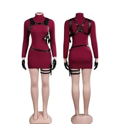 Game Evil 4 Remake Ada Wong Cosplay Costume Women Red Sweater Dress Straps Suits Halloween Carnival Role Play Clothes