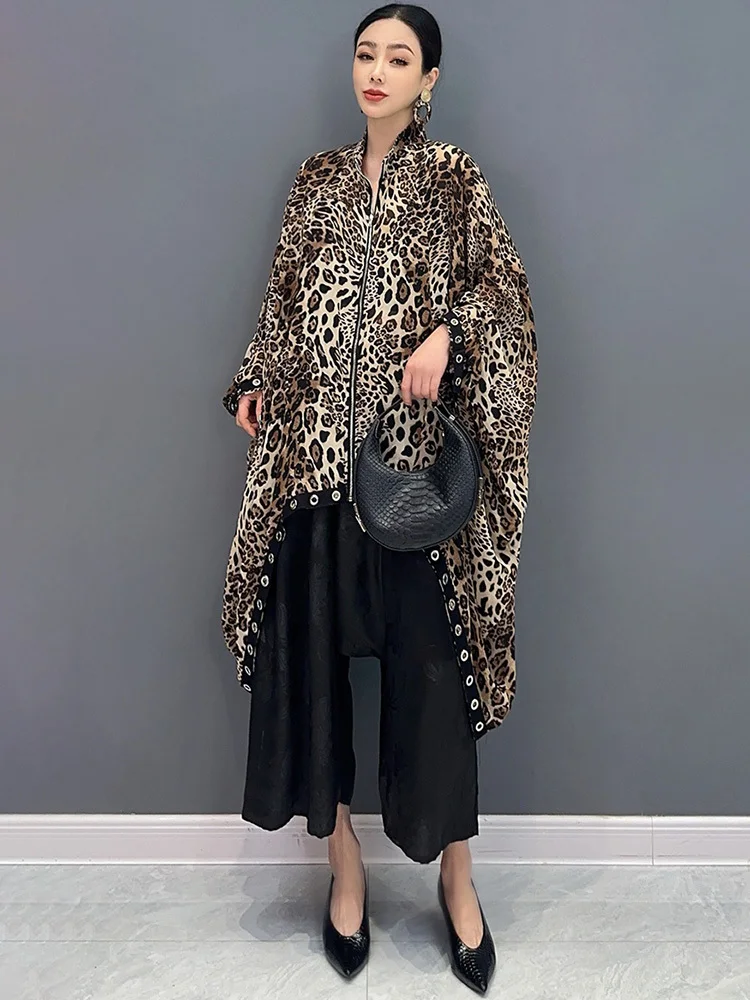 SHENGPALAE 2024 Summer New Versatile Fashion Long Sleeve Leopard Print Coat Casual Elegant Loose Women Jacket Overcoat 5C1324