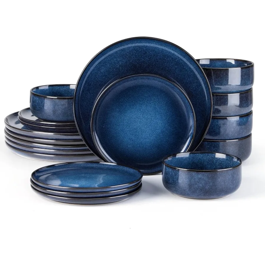 

Dinnerware Sets for 6 18Piece Stoneware Plates and Bowls Set Ceramic Dishes Reactive Glaze Dinning Ware Microwave and Dishwashe