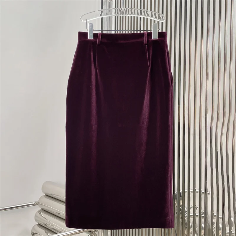 تنورة نسائية 2026 ربيع جديد تنورة طويلة عالية الخصر غير متماثلة ضئيلة المرأة نصف تنورة المخملية تنورة مجسّمة الورك المعانقة تنورة #2