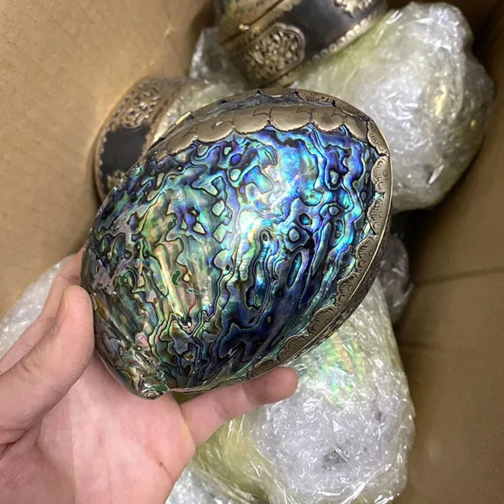 Natural Abalone Shell Inlaid Jewelry Box Iridescent Lustre Vintage High End Gift Box Fine Jewelry Packaging Treasure Collection