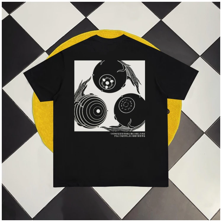 

Naruto Three Pupil Pure Cotton Short-sleeved T-shirt Heavy American Retro Animation Half-sleeve Loose Men and Women Original