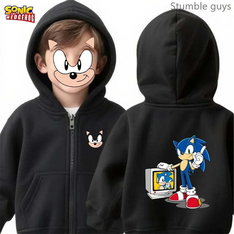 Sonic Kids Anime Zip Hoodie Primavera Outono Moda Meninos Roupas Meninas Sportswear Match Coat